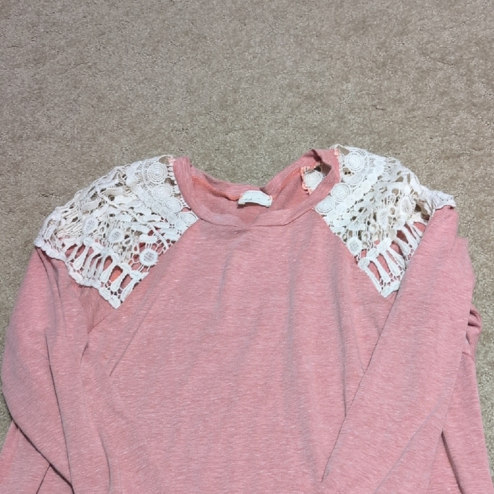 Lovely Melody Pink Blouse with Lace Shoulders